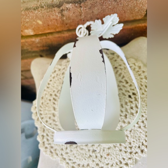 *White Distressed Metal Pumpkin Tealight Lantern - Picture 6 of 13